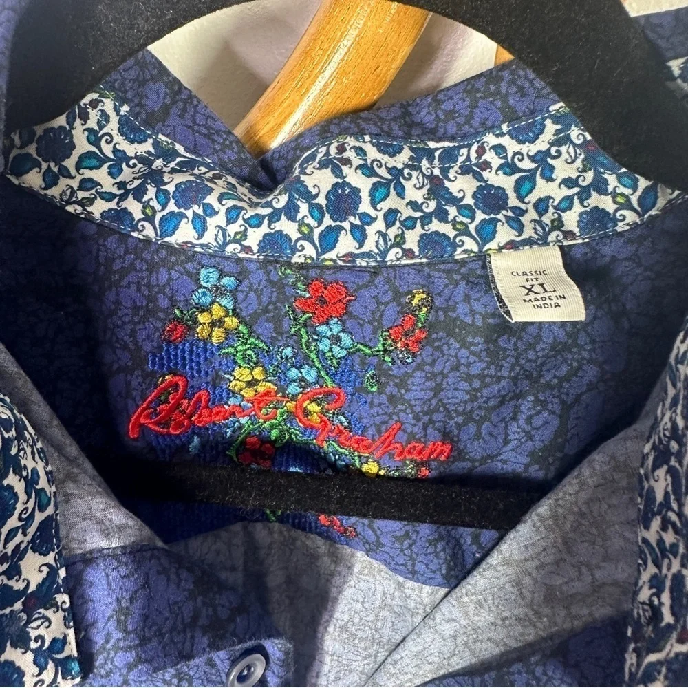 Robert Graham Navy Long Sleeve Collard Button Down Top sz XL